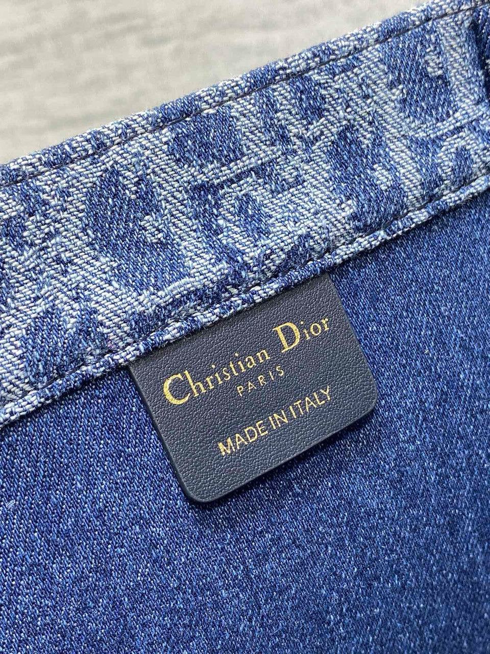 Christian Dior Large Dior Book Tote  Blue Denim Dior Oblique Jacquard (42 x 35 x 18.5 cm)