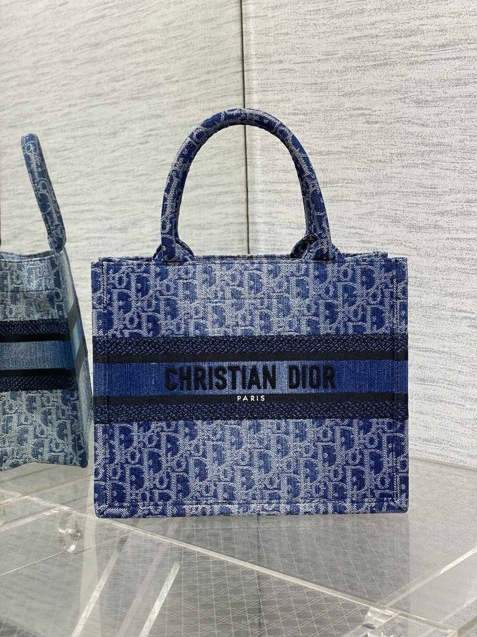 Christian Dior Blue Denim Dior Oblique Jacquard (36 x 27.5 x 16.5 cm)