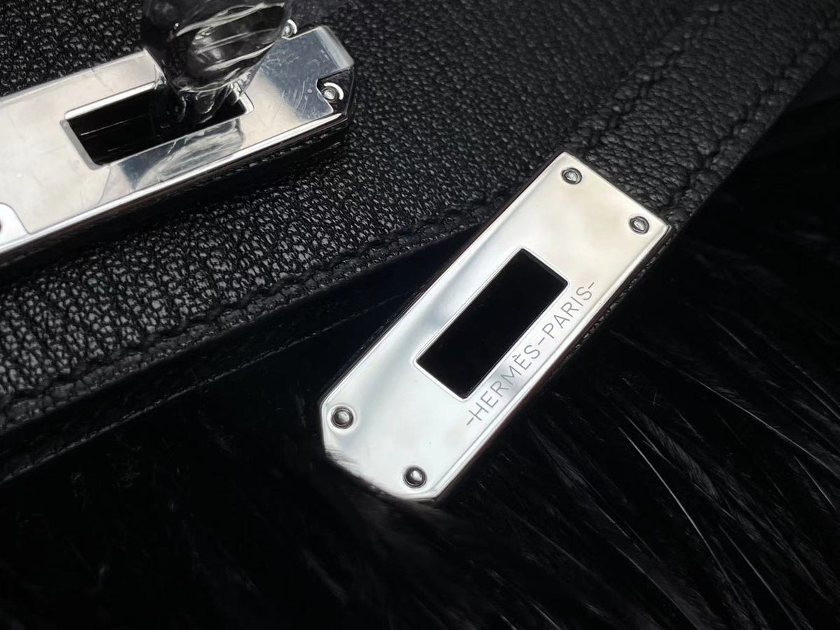 Hermes Kelly Elan Shoulder Strap Bag with Ostrich Feathers black Sellier