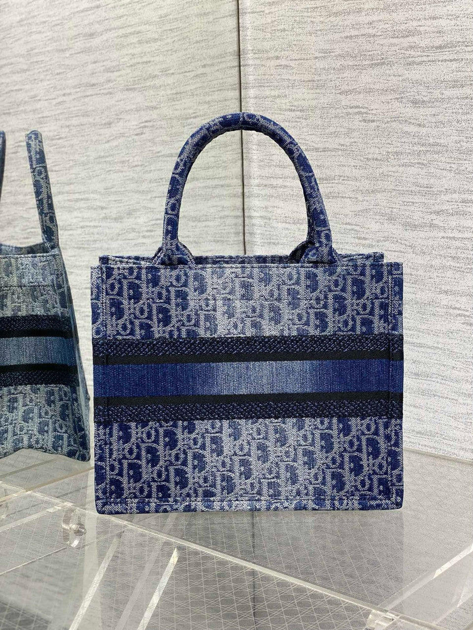 Christian Dior Blue Denim Dior Oblique Jacquard (36 x 27.5 x 16.5 cm)