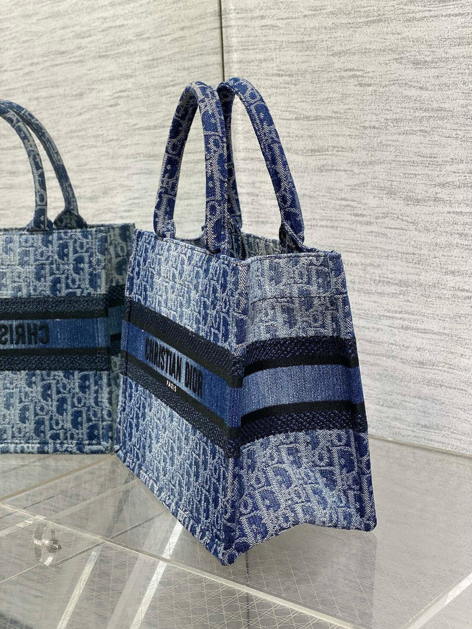 Christian Dior Blue Denim Dior Oblique Jacquard (36 x 27.5 x 16.5 cm)