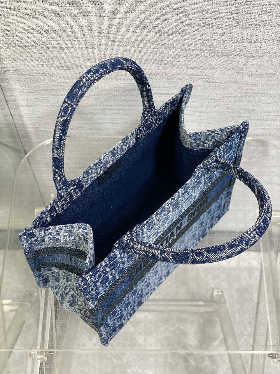 Christian Dior Blue Denim Dior Oblique Jacquard (36 x 27.5 x 16.5 cm)