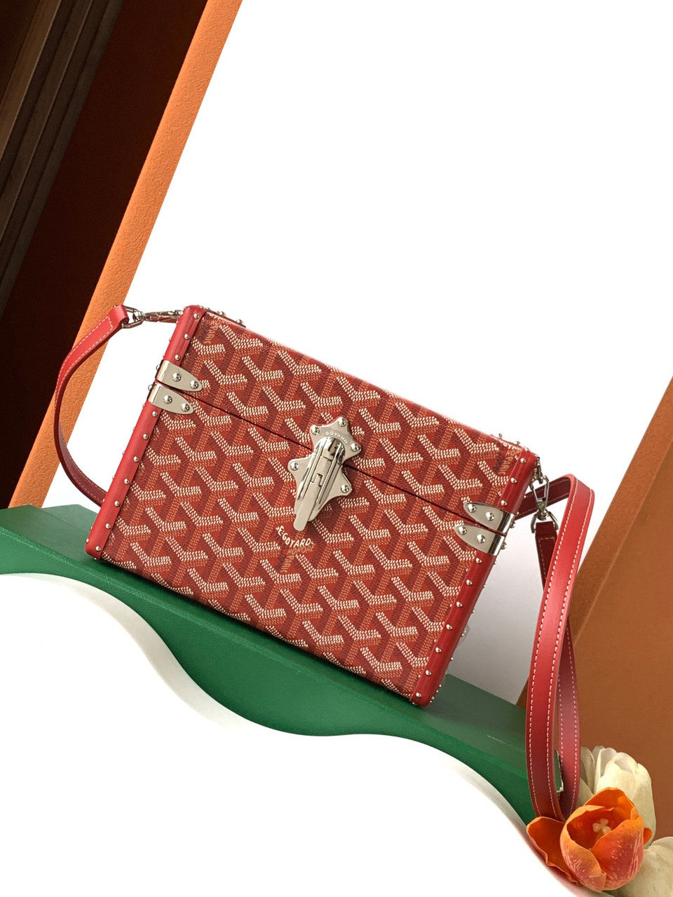 Goyard Goyardine Red Cassette Trunk Clutch/Shoulder Bag Palladium Hardware Goyard