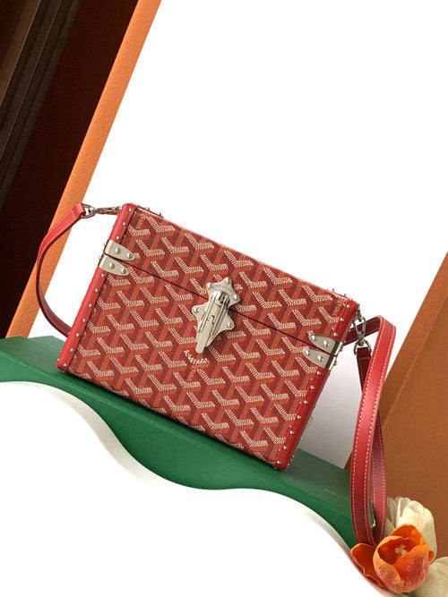 Goyard Goyardine Red Cassette Trunk Clutch/Shoulder Bag Palladium Hardware Goyard