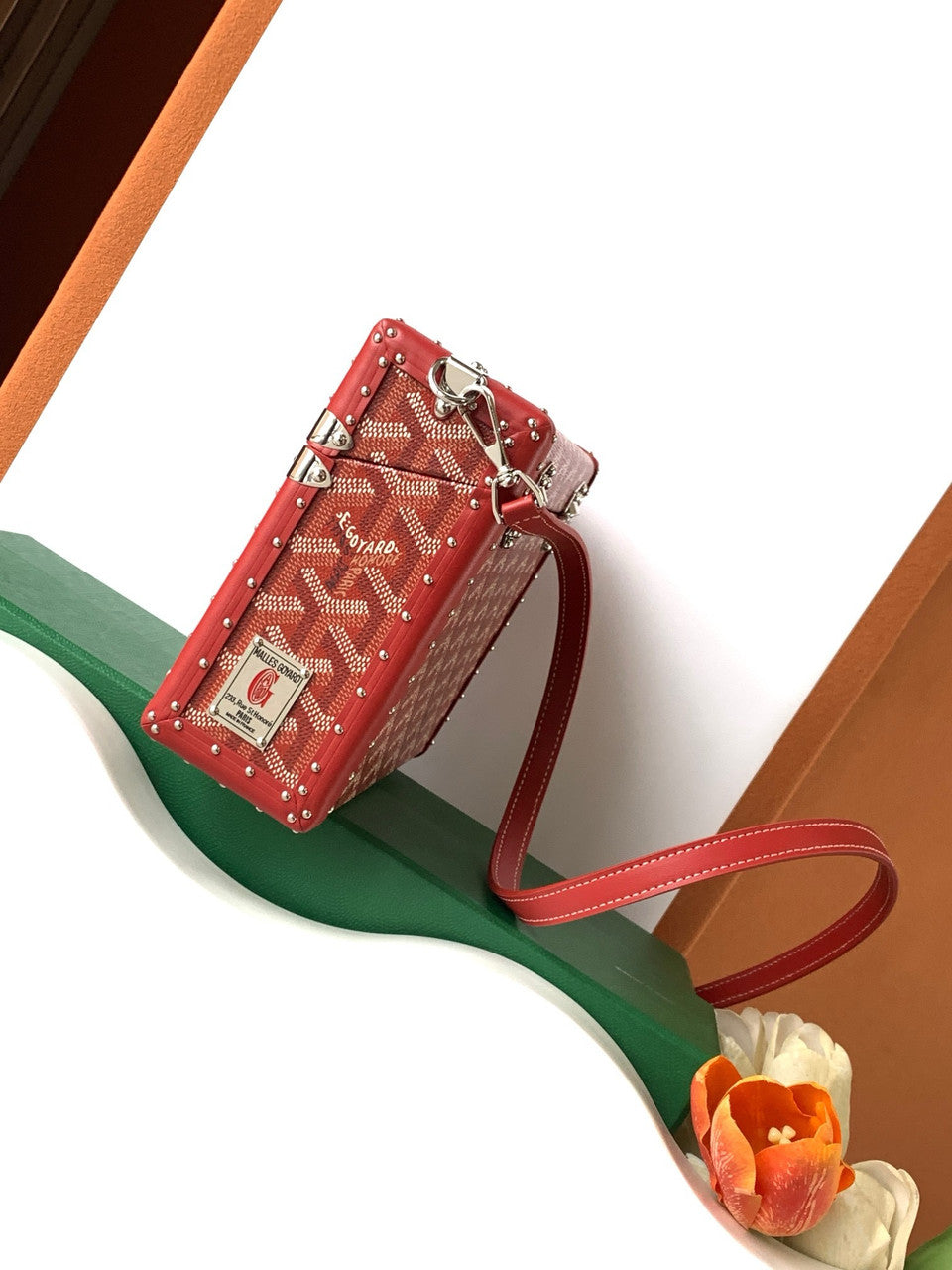 Goyard Goyardine Red Cassette Trunk Clutch/Shoulder Bag Palladium Hardware Goyard