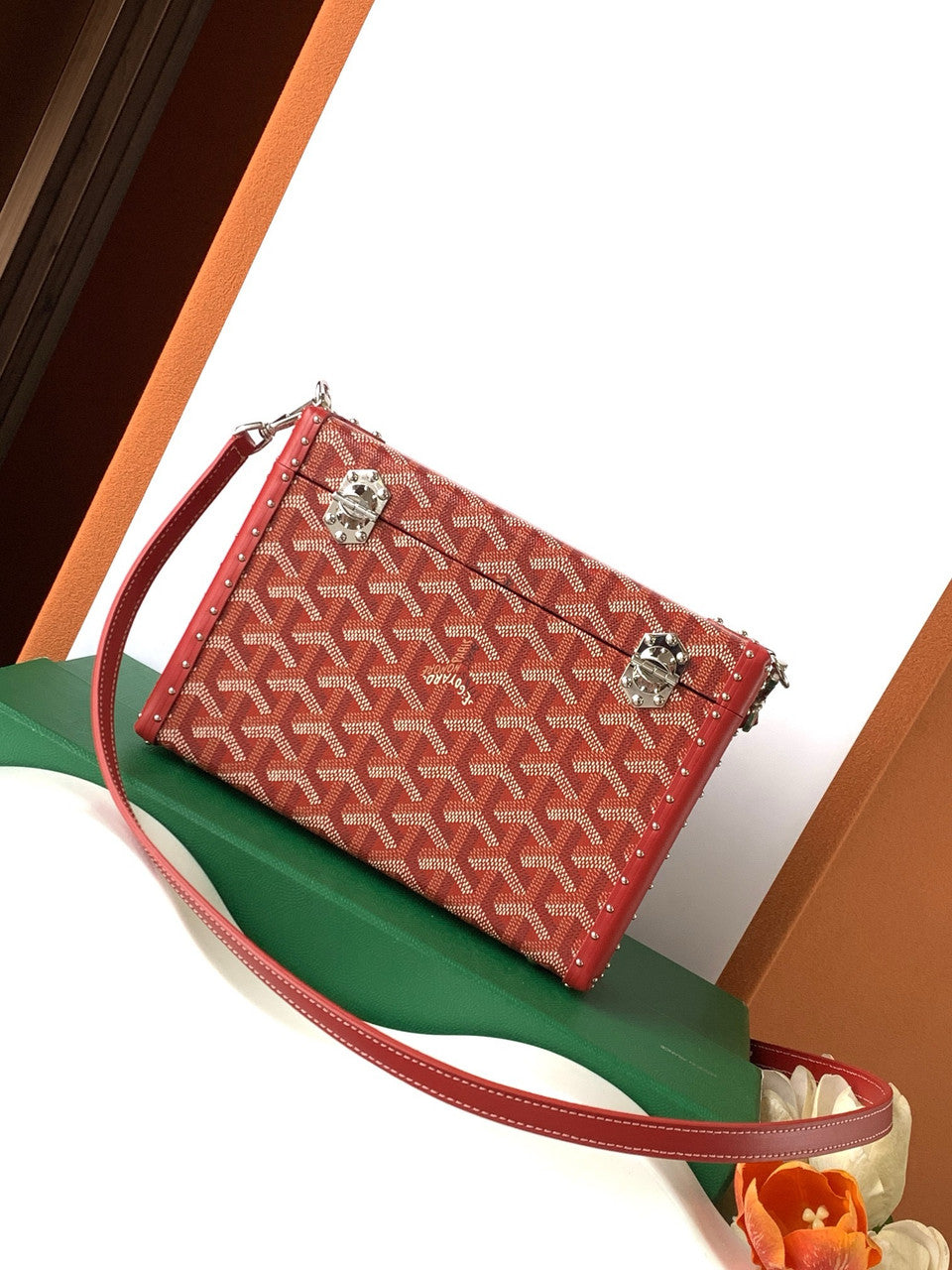 Goyard Goyardine Red Cassette Trunk Clutch/Shoulder Bag Palladium Hardware Goyard