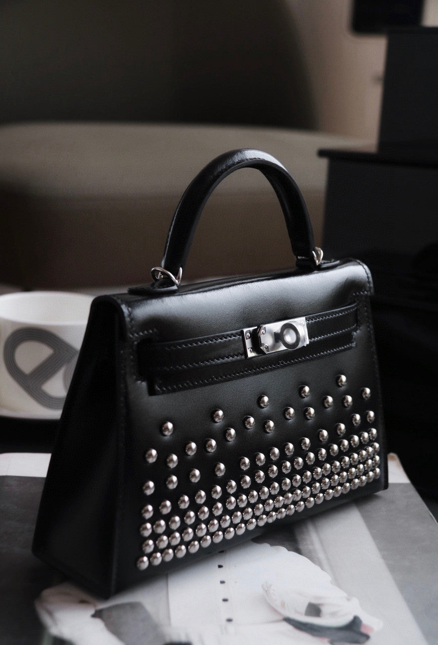 Hermès Kelly Sellier 20 Clouté Black Box Palladium Hardware
