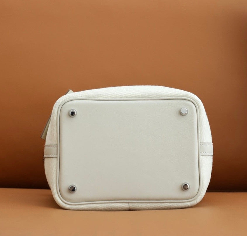 Hermès Picotin Cargo 18 White Swift and Toile Canvas Palladium Hardware