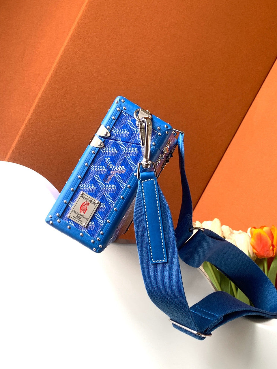 Goyard Goyardine Blue Cassette Trunk Clutch/Shoulder Bag Palladium Hardware Goyard