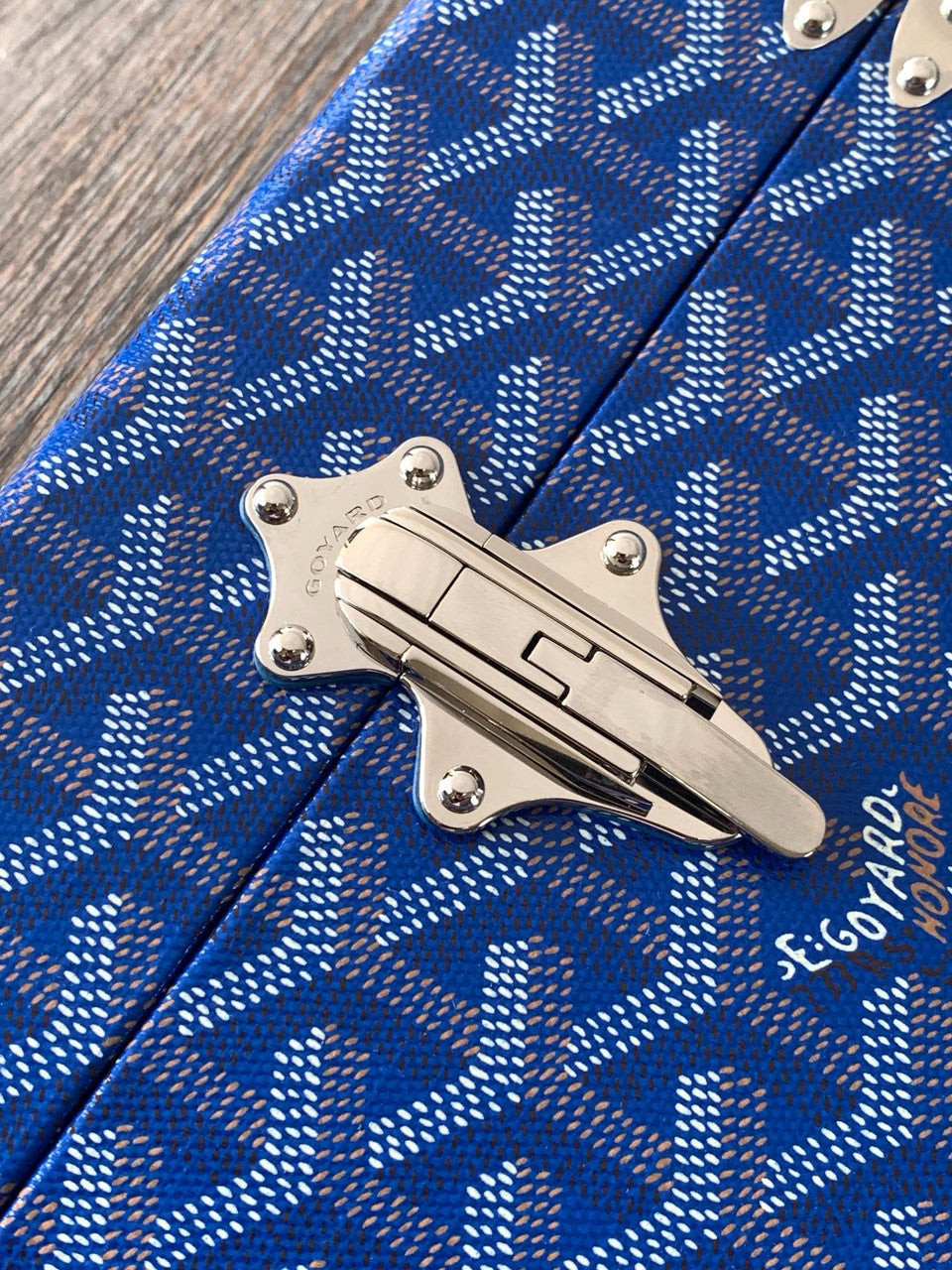 Goyard Goyardine Blue Cassette Trunk Clutch/Shoulder Bag Palladium Hardware Goyard