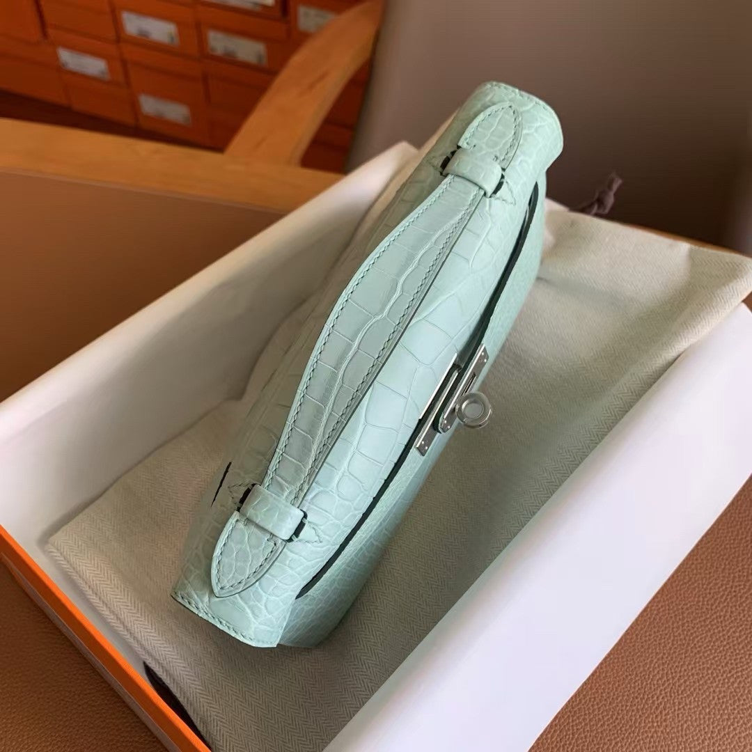 Hermes Mint Mini Kelly Pochette Crocodile Niloticus with Palladium Hardware