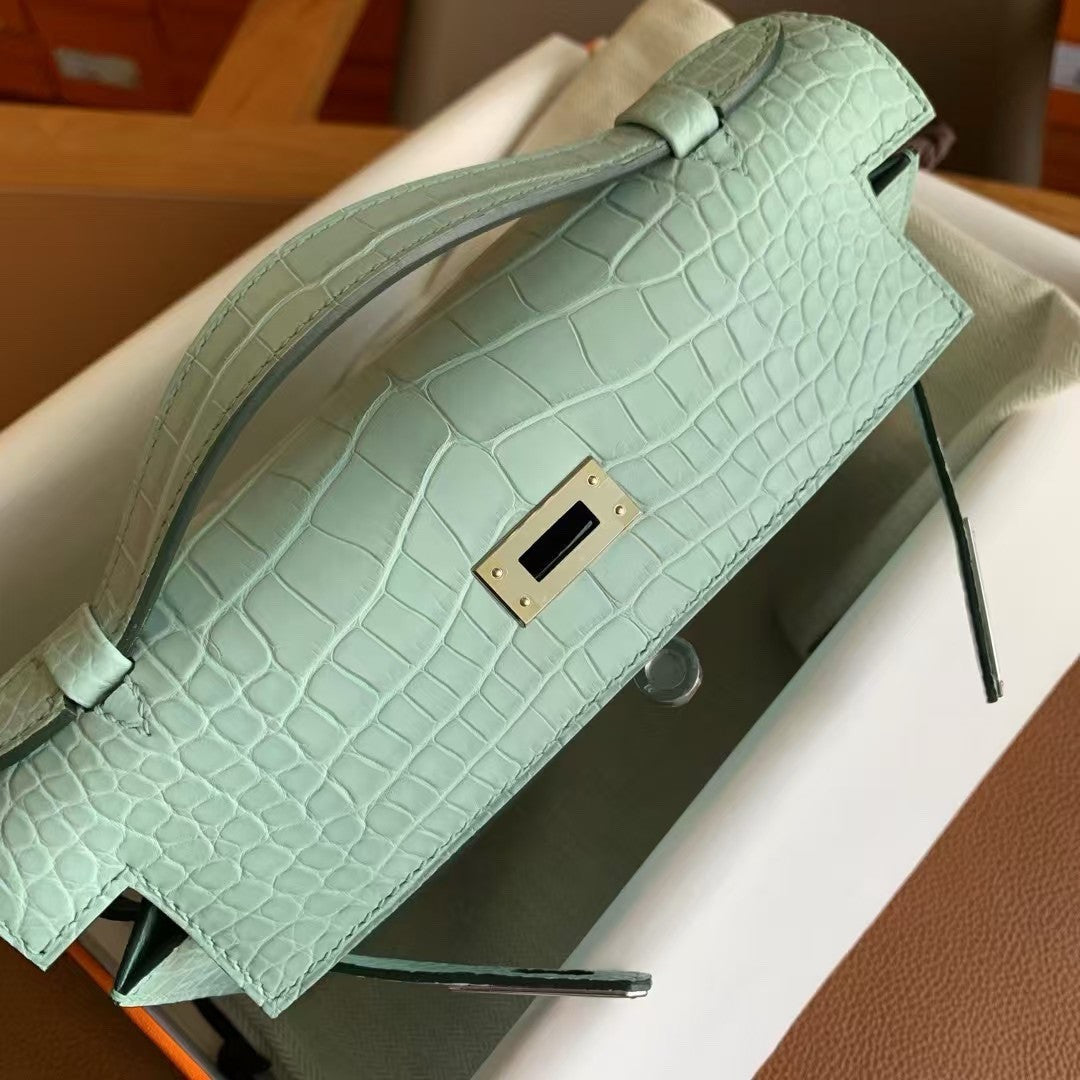 Hermes Mint Mini Kelly Pochette Crocodile Niloticus with Palladium Hardware