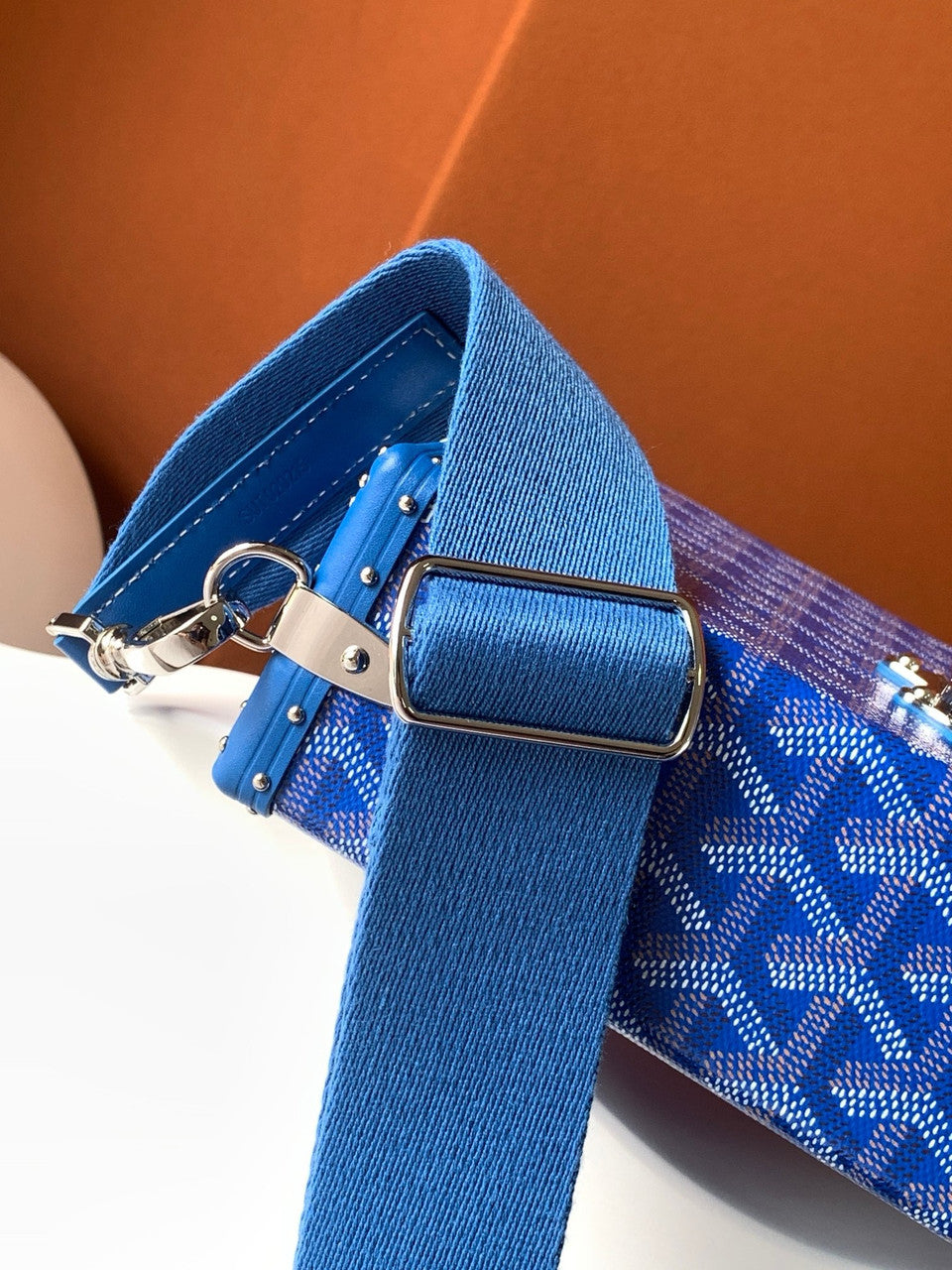 Goyard Goyardine Blue Cassette Trunk Clutch/Shoulder Bag Palladium Hardware Goyard