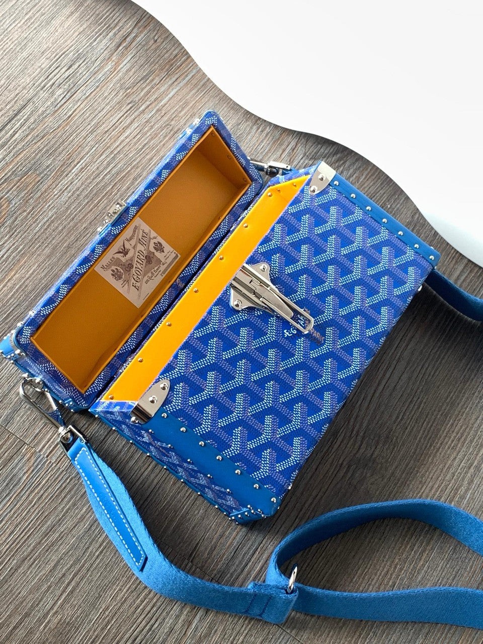 Goyard Goyardine Blue Cassette Trunk Clutch/Shoulder Bag Palladium Hardware Goyard