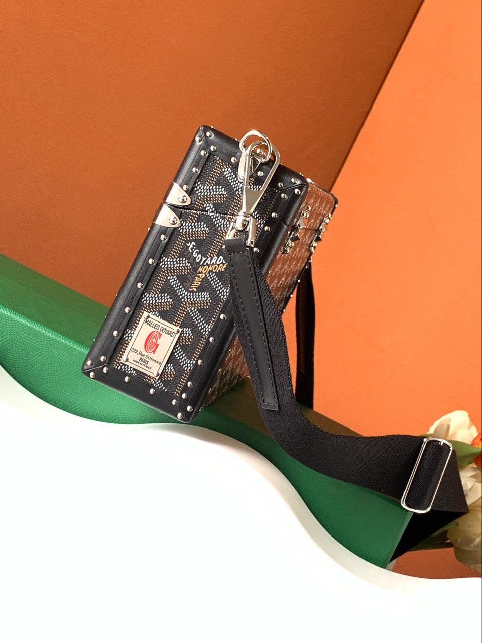 Goyard Goyardine Black Cassette Trunk Clutch/Shoulder Bag Palladium Hardware Goyard