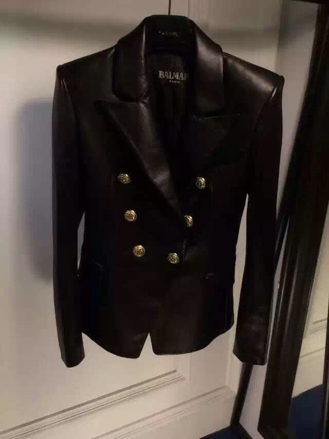 BALMAIN Black Leather Coat