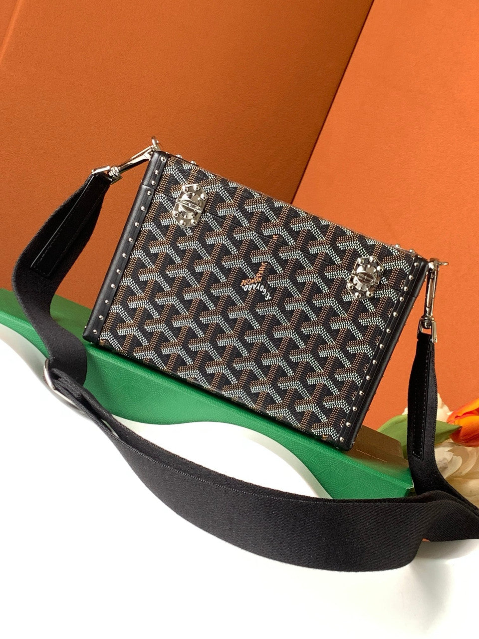 Goyard Goyardine Black Cassette Trunk Clutch/Shoulder Bag Palladium Hardware Goyard