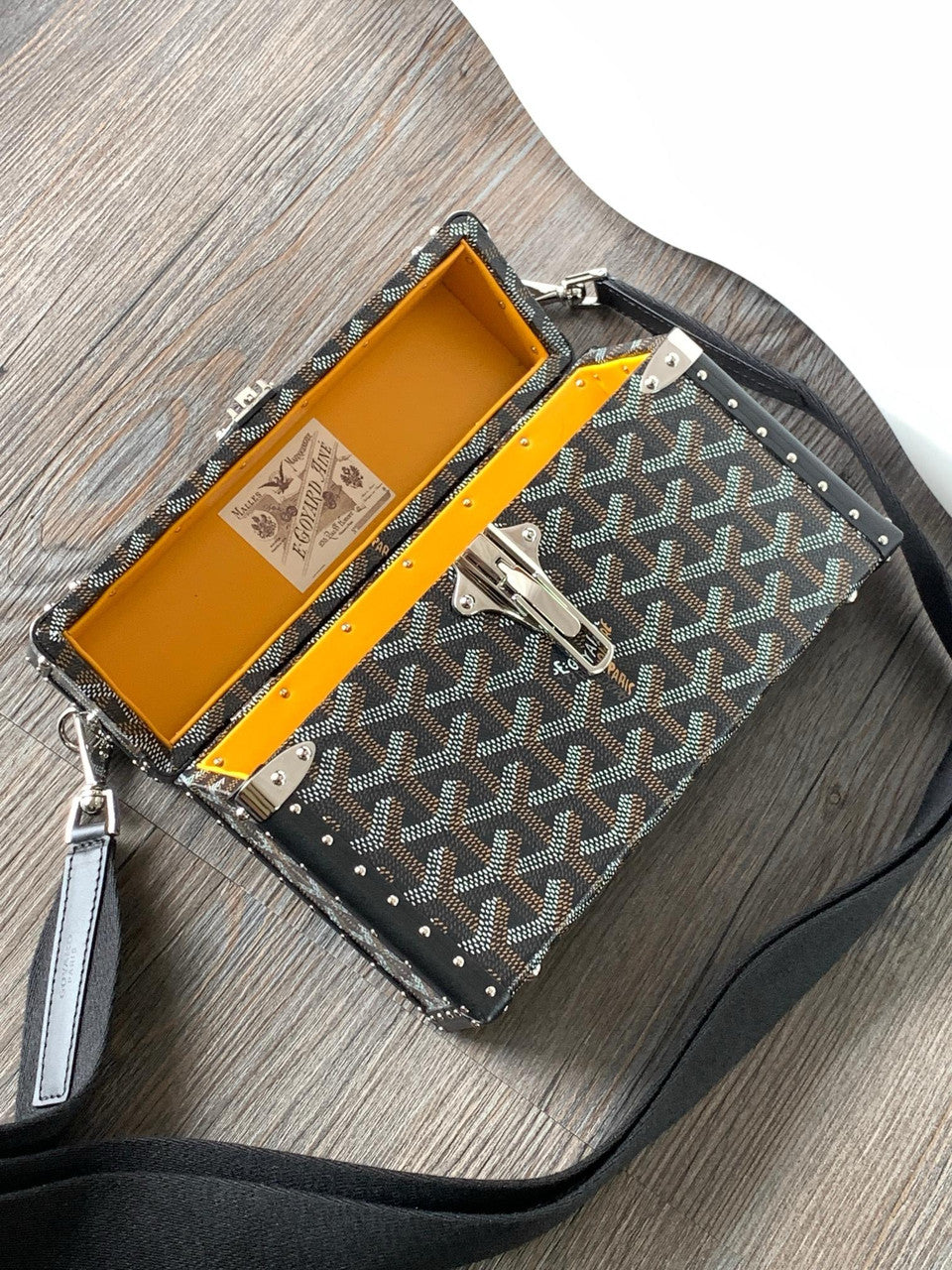 Goyard Goyardine Black Cassette Trunk Clutch/Shoulder Bag Palladium Hardware Goyard