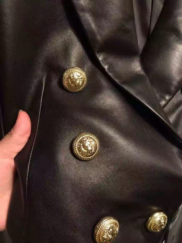 BALMAIN Black Leather Coat