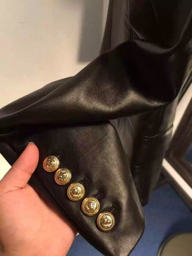 BALMAIN Black Leather Coat