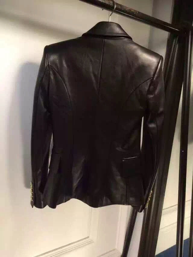 BALMAIN Black Leather Coat
