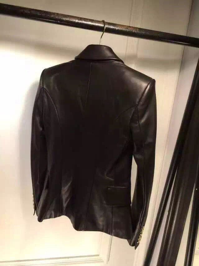 BALMAIN Black Leather Coat