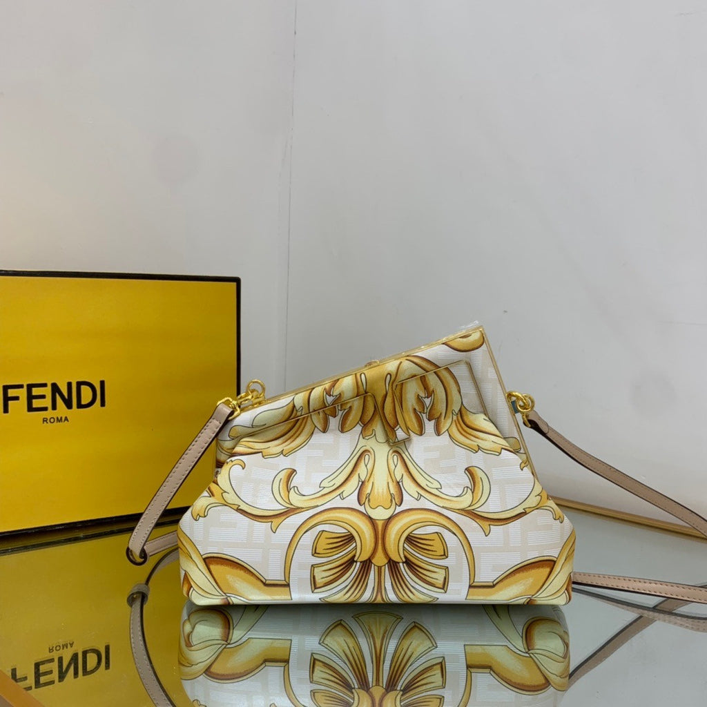 Fendi First Medium Fendace White printed silk bag