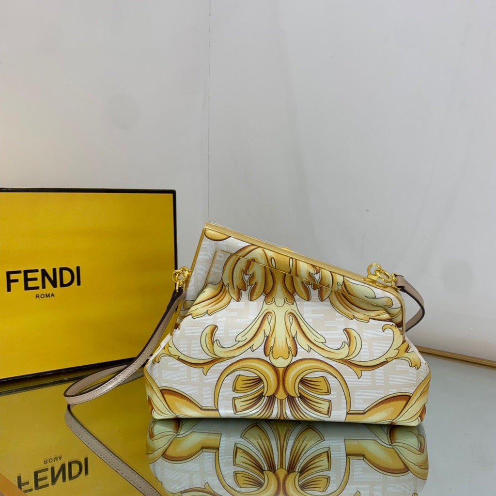 Fendi First Medium Fendace White printed silk bag