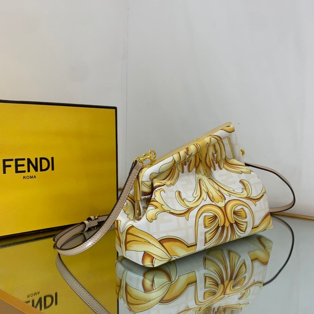 Fendi First Medium Fendace White printed silk bag