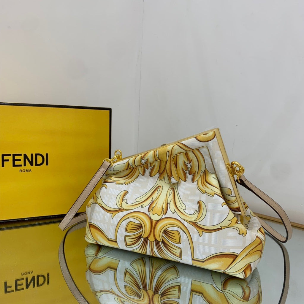 Fendi First Medium Fendace White printed silk bag