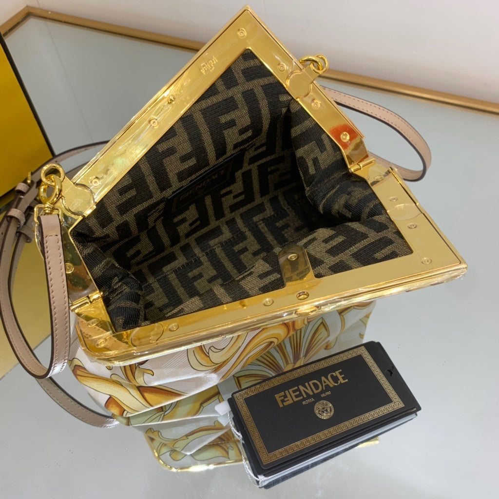 Fendi First Medium Fendace White printed silk bag