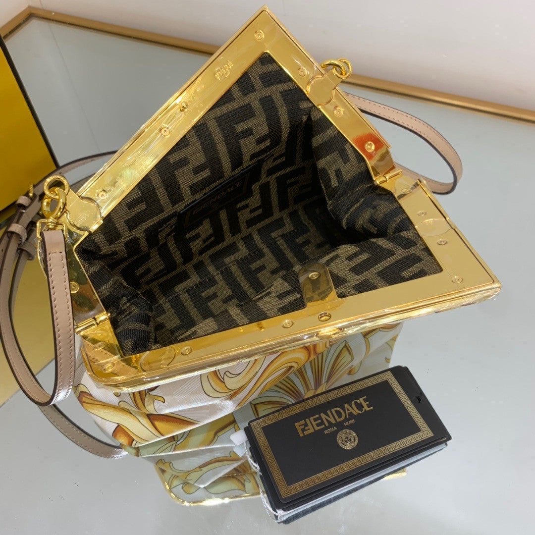 Fendi First Medium Fendace White printed silk bag