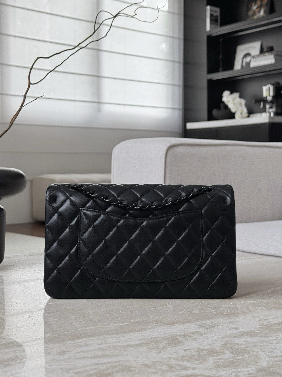 CHANEL So Black Lambskin Leather Classic Double Flap 2.55 Shoulder Bag