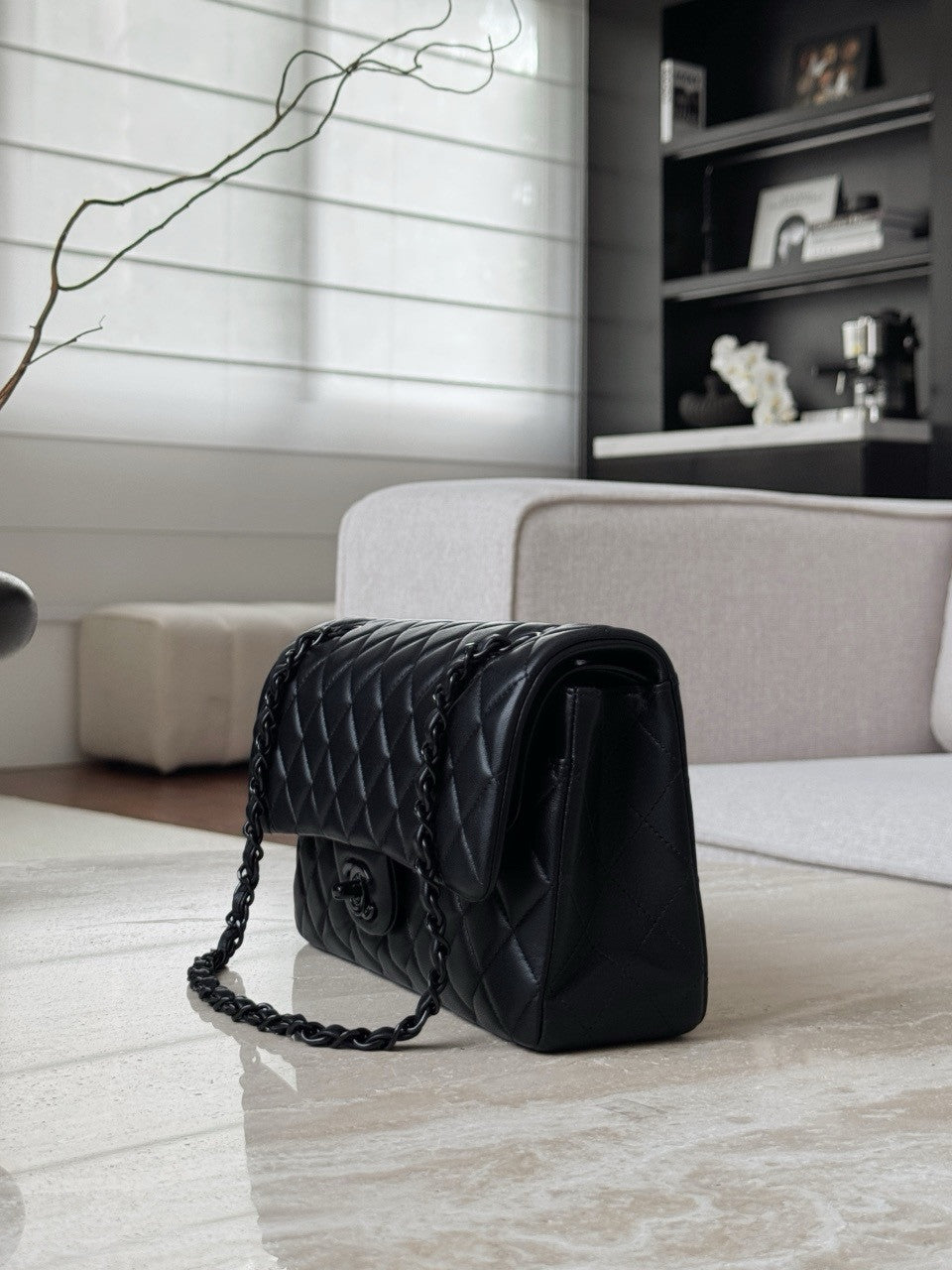 CHANEL So Black Lambskin Leather Classic Double Flap 2.55 Shoulder Bag