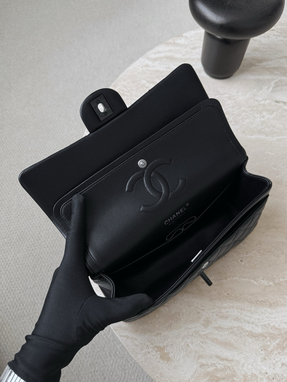 CHANEL So Black Lambskin Leather Classic Double Flap 2.55 Shoulder Bag