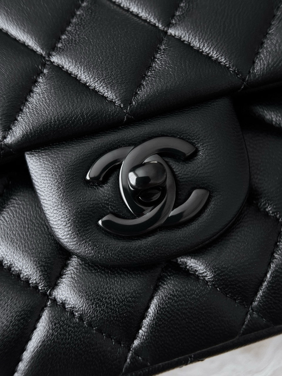 CHANEL So Black Lambskin Leather Classic Double Flap 2.55 Shoulder Bag