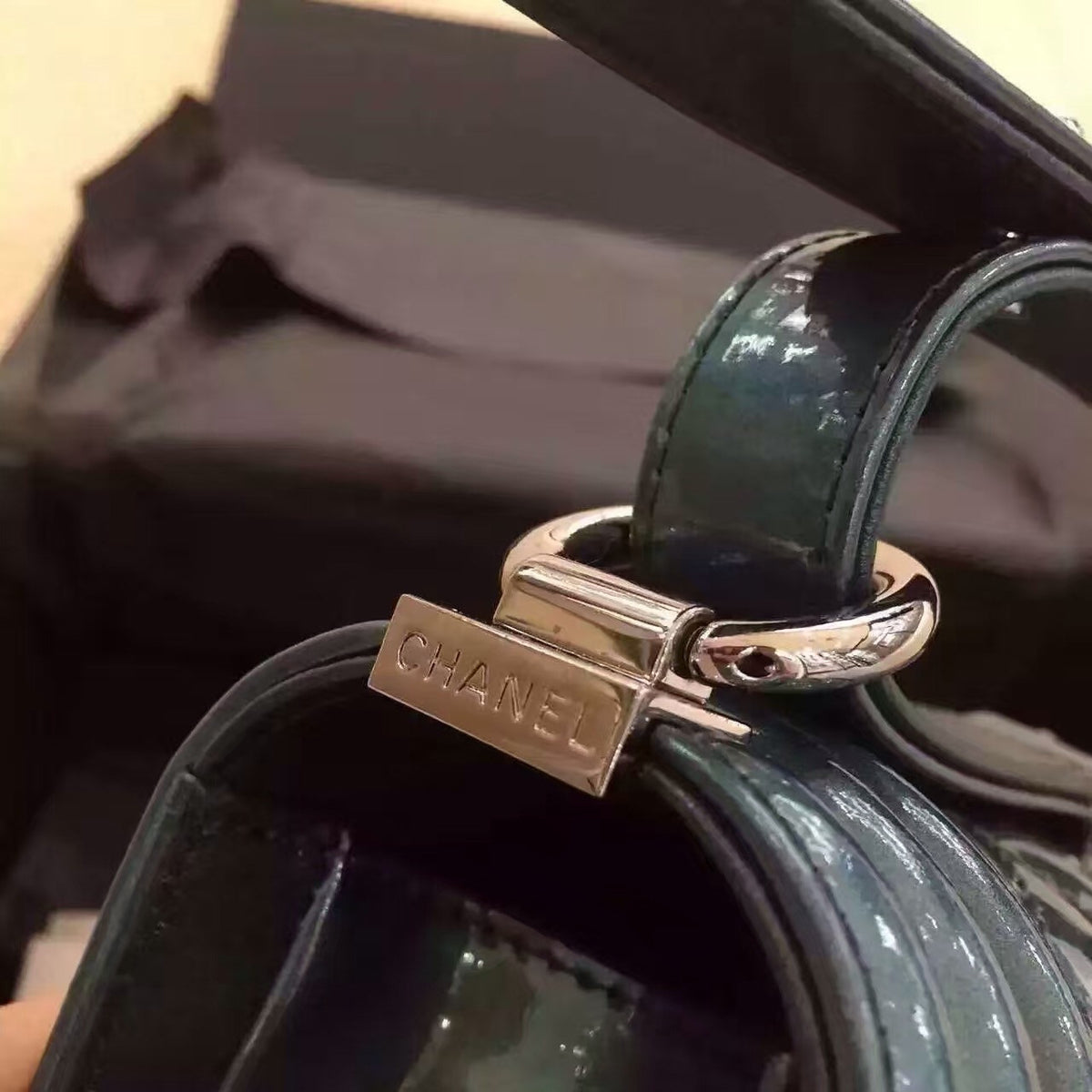CHANEL Emerald Quilted Patent Leather Medium LE BOY Bag with Silver HW