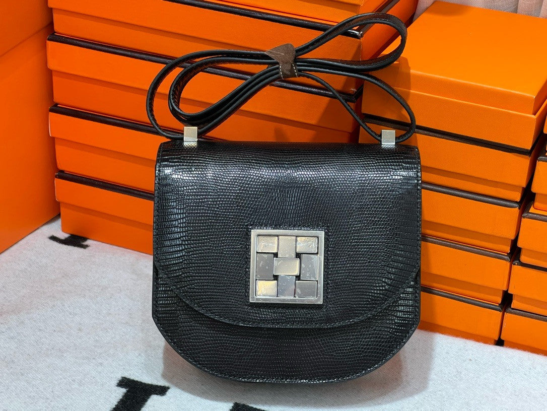 Hermès Ombre Shiny Black Lizard Mosaique Au 24-17 with Palladium Hardware Hermes