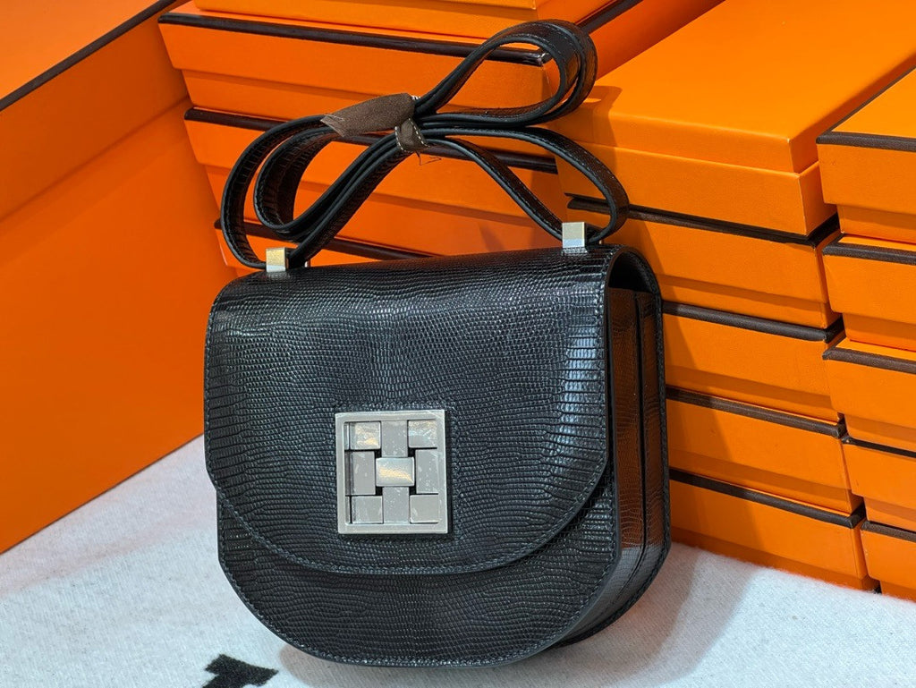 Hermès Ombre Shiny Black Lizard Mosaique Au 24-17 with Palladium Hardware Hermes
