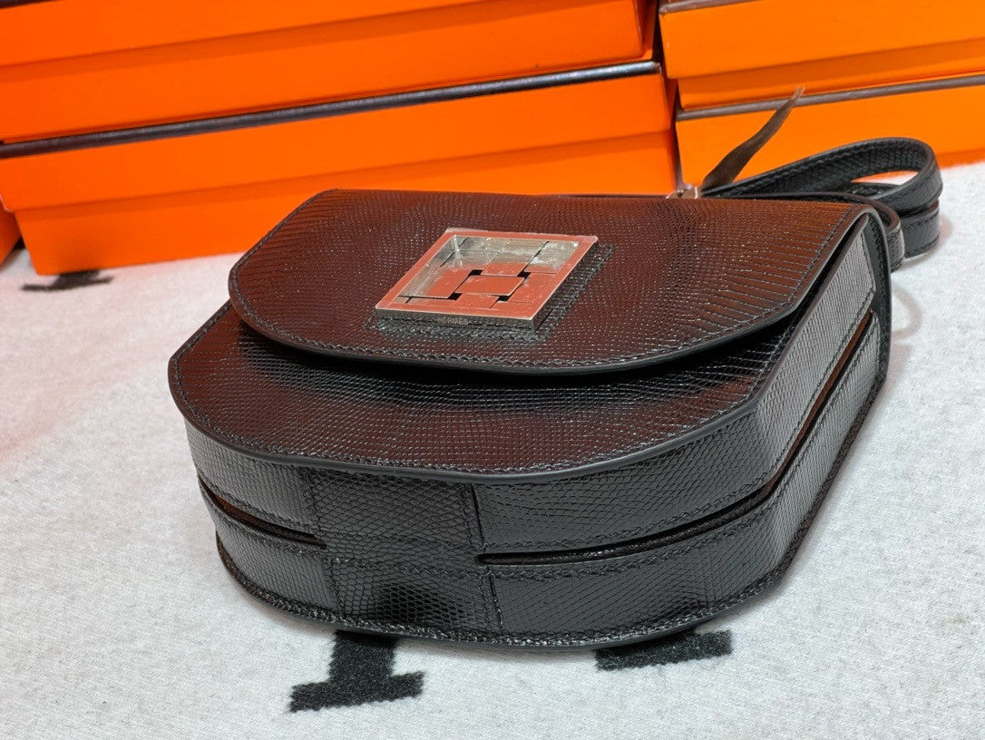 Hermès Ombre Shiny Black Lizard Mosaique Au 24-17 with Palladium Hardware Hermes