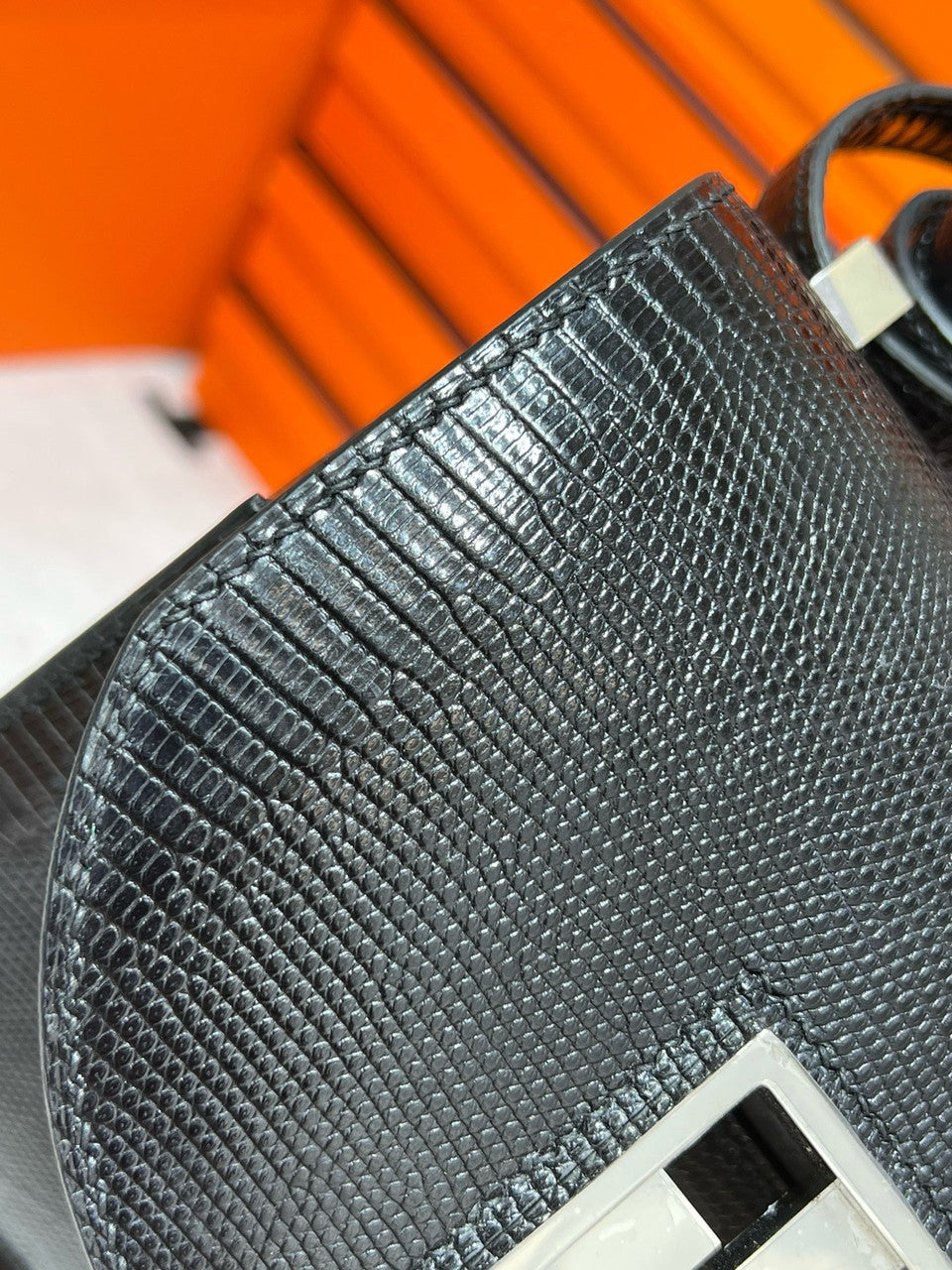 Hermès Ombre Shiny Black Lizard Mosaique Au 24-17 with Palladium Hardware Hermes