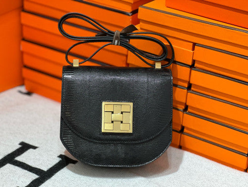 Hermès Ombre Shiny Black Lizard Mosaique Au 24-17 with Gold Hardware Hermes