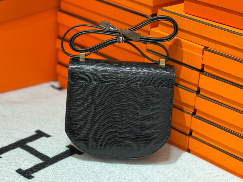 Hermès Ombre Shiny Black Lizard Mosaique Au 24-17 with Gold Hardware Hermes