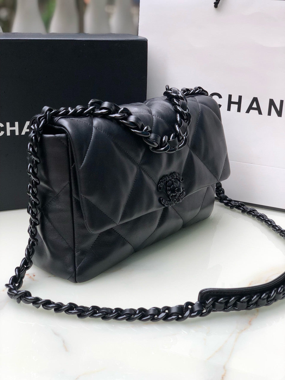 CHANEL 19 Black Bag All Black in Goatskin