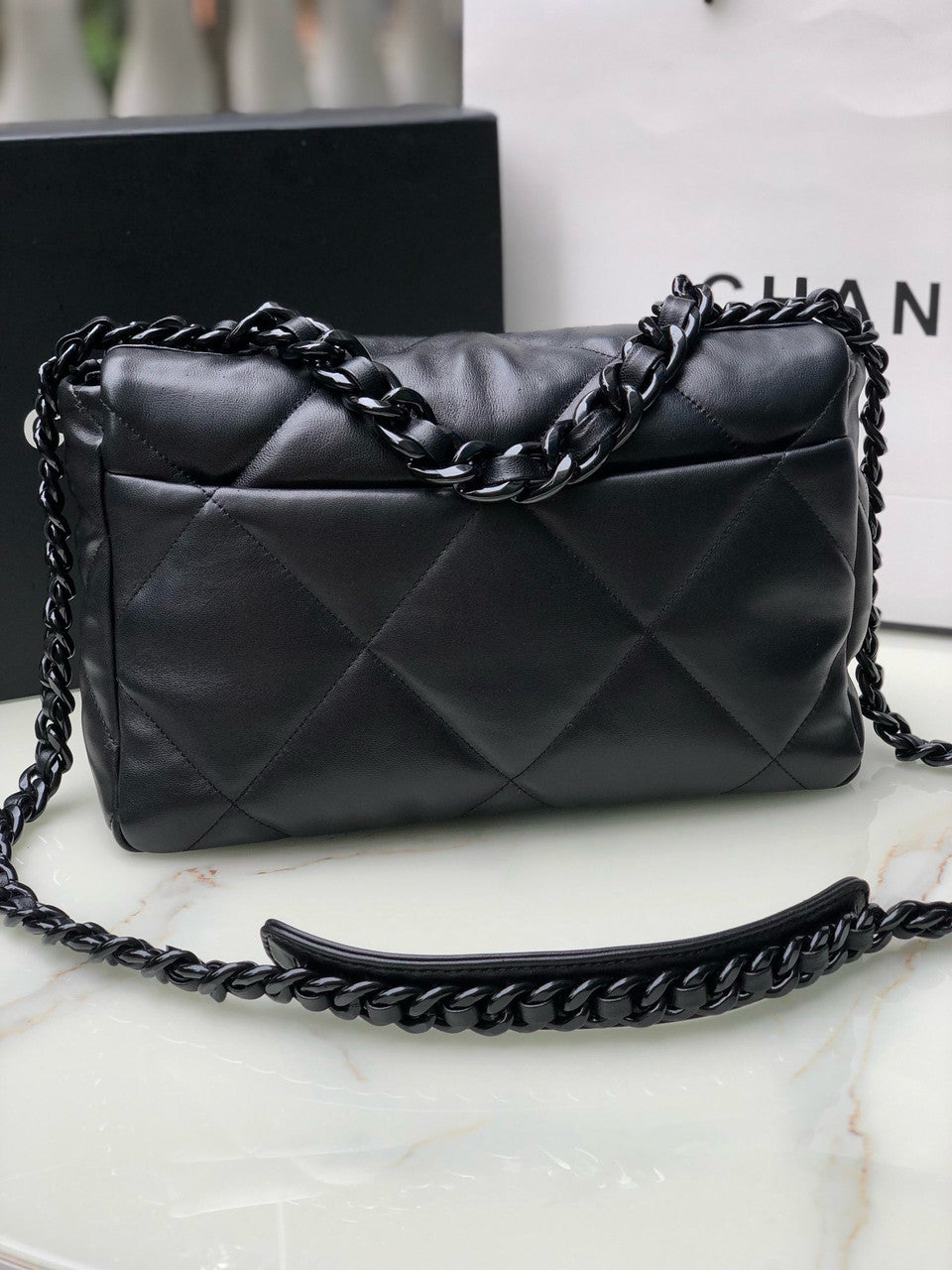 CHANEL 19 Black Bag All Black in Goatskin