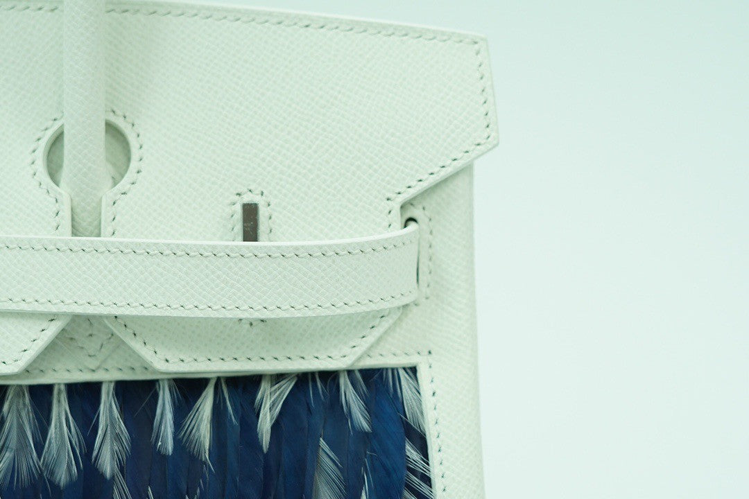 Vintage Hermès Birkin 30 White Epsom with Custom Feather Panel & Palladium Hardware