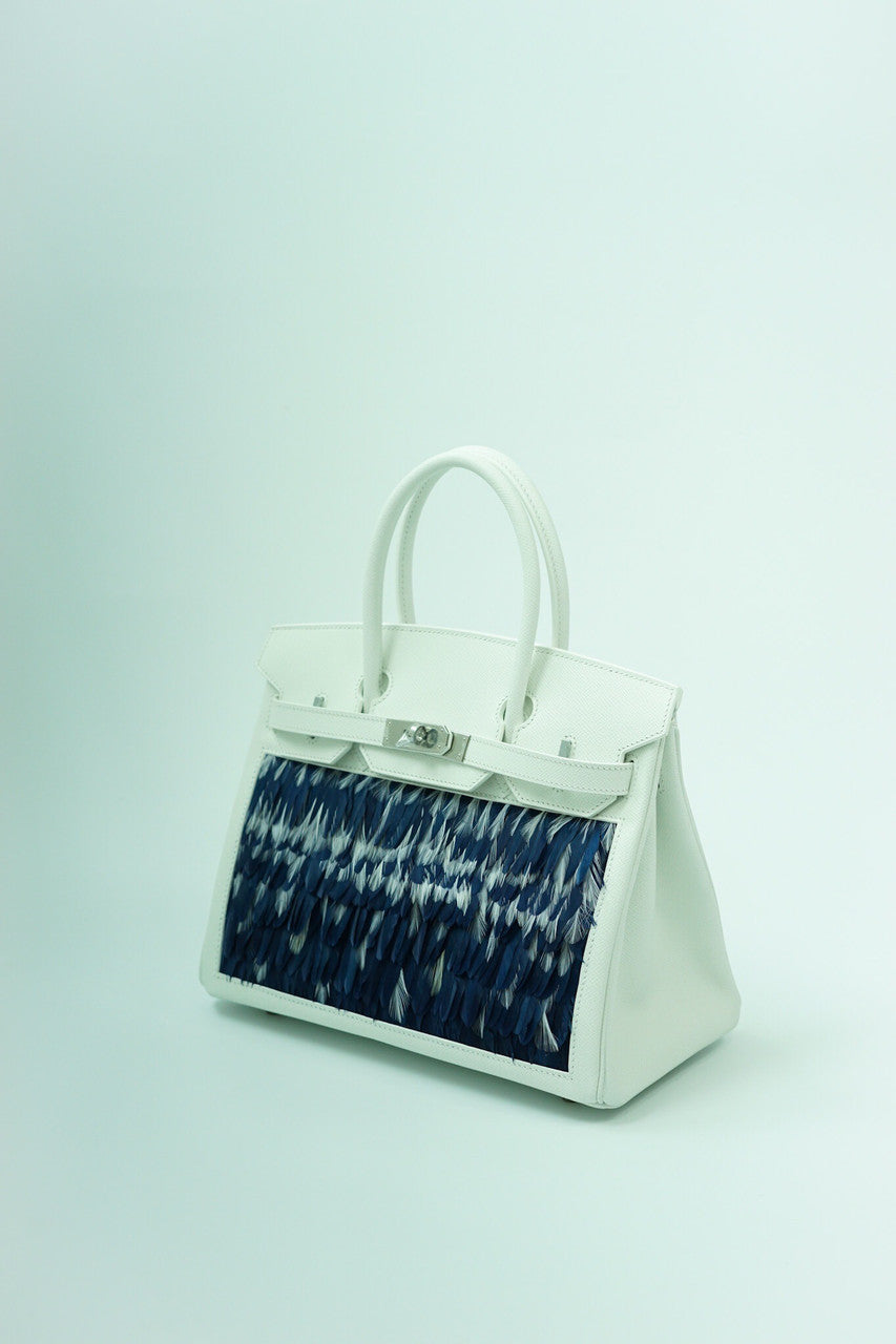 Vintage Hermès Birkin 30 White Epsom with Custom Feather Panel & Palladium Hardware
