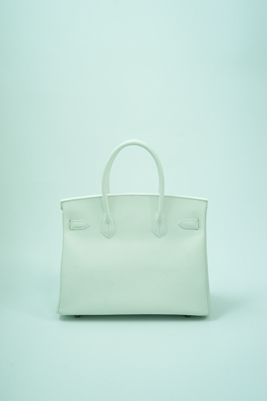 Vintage Hermès Birkin 30 White Epsom with Custom Feather Panel & Palladium Hardware