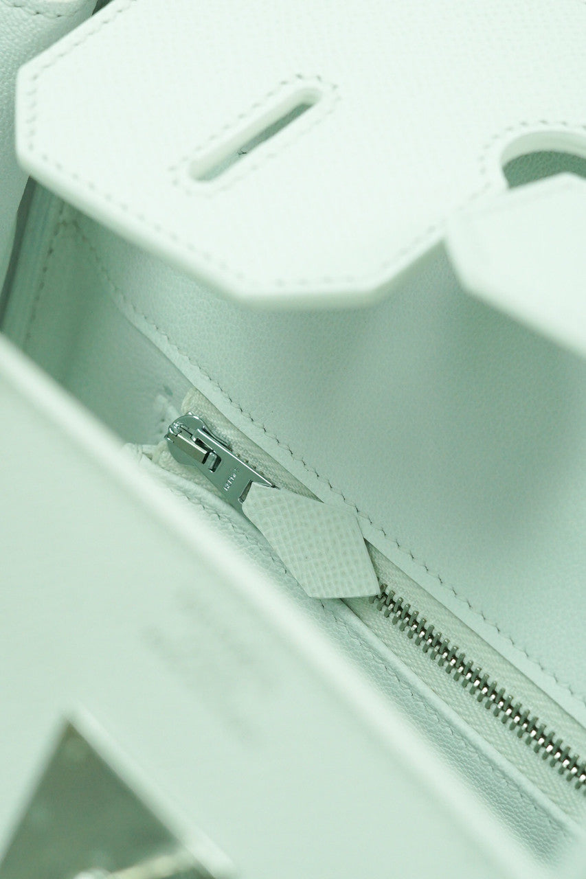 Vintage Hermès Birkin 30 White Epsom with Custom Feather Panel & Palladium Hardware