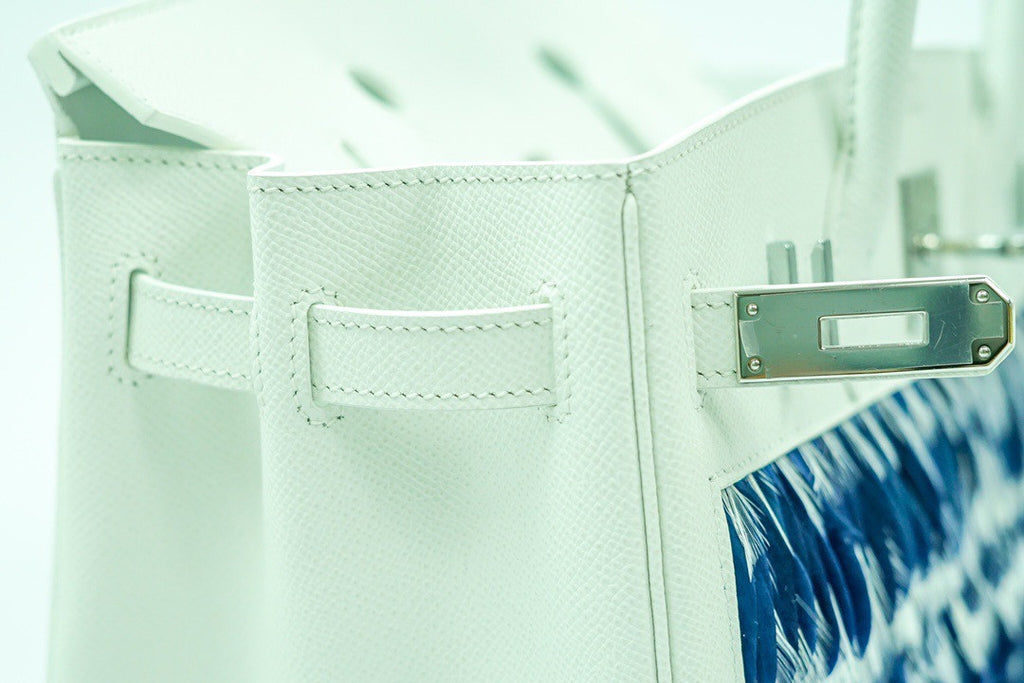 Vintage Hermès Birkin 30 White Epsom with Custom Feather Panel & Palladium Hardware